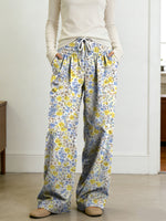 Floral Decorative Patterns Women's Casual Side Pockets Pants