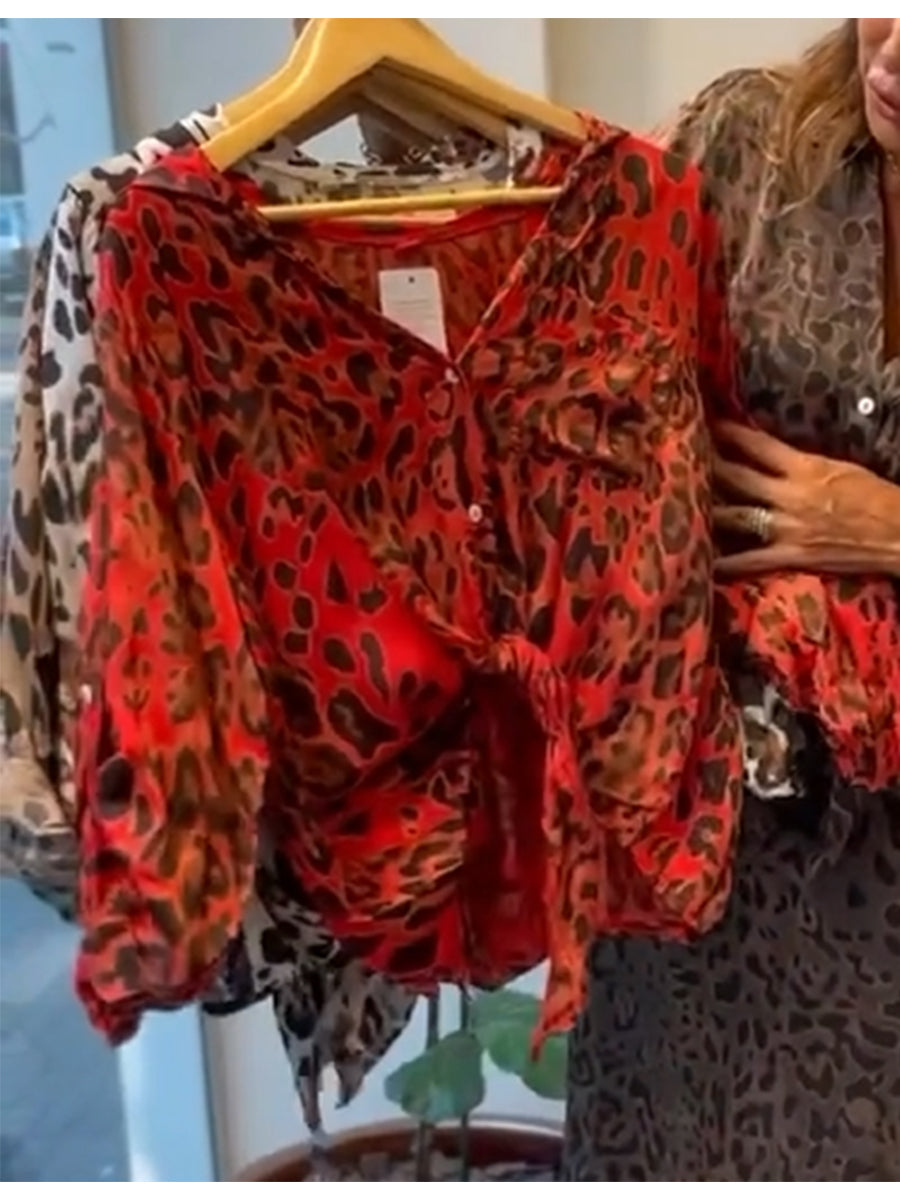 Casual Leopard Print Linen And Cotton Shirt