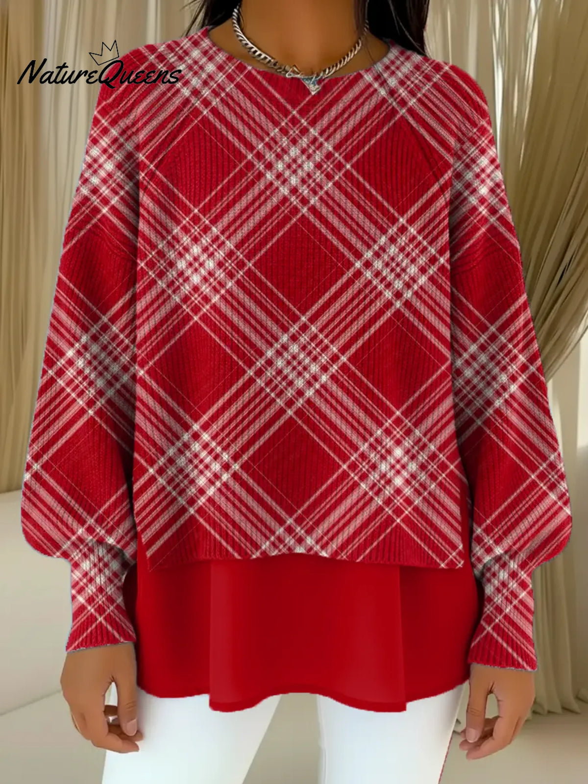 Women's Plaid Pattern Art Print Casual Knitted Sweater