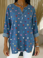 Women's Heart Casual Washed Denim Cotton Top