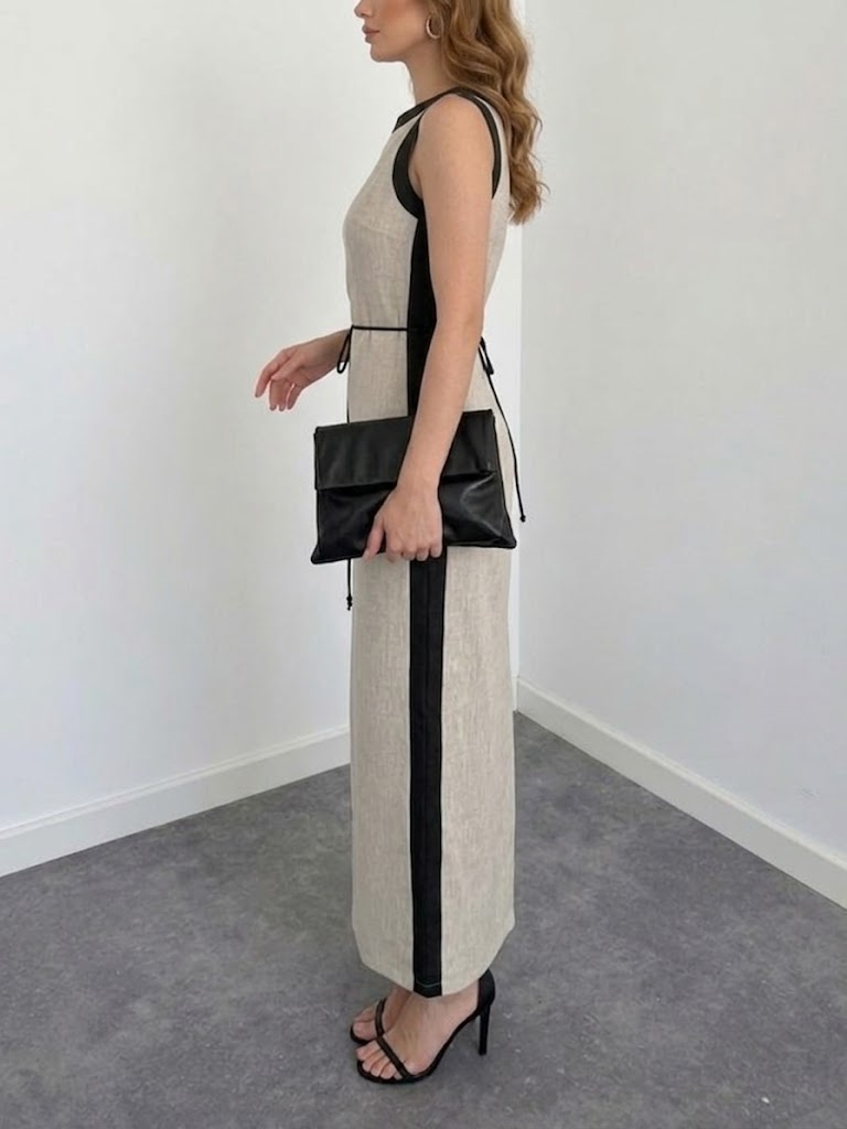 Women's Simple And Elegant Linen Sleeveless Waist-cinching Long Dress