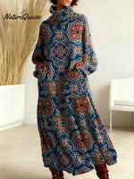 Women's Vintage Symmetrical Flowers Pattern Art Print Casual Cotton Knitted Dress