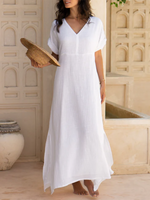 Cozy Double-layered Hem Linen-cotton Dress