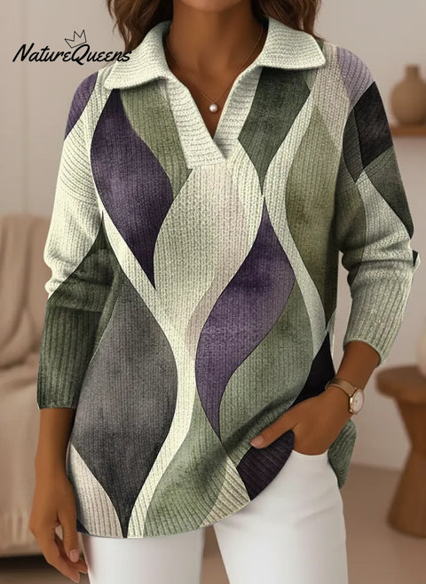 Women's Abstract Geometric Art V-neck Sweater