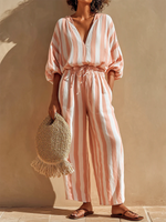 Cozy & Casual Vacation Striped Two-piece Set