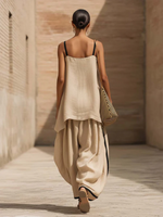 Artistic Black Cotton-linen Two-piece Set With Decorative Trim