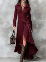 Women's Fashion Art Lapel Denim Midi Dress