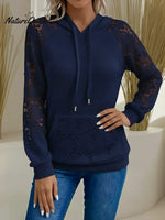 Women's Patchwork Lace Waffle Cotton Hooded Sweatshirt