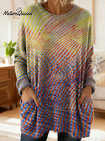 Women's Retro Abstract Pattern Art Print Casual Cotton Knitted Sweater