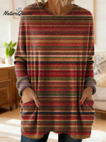 Women's Retro Stripes Art Print Casual Cotton Knitted Sweater