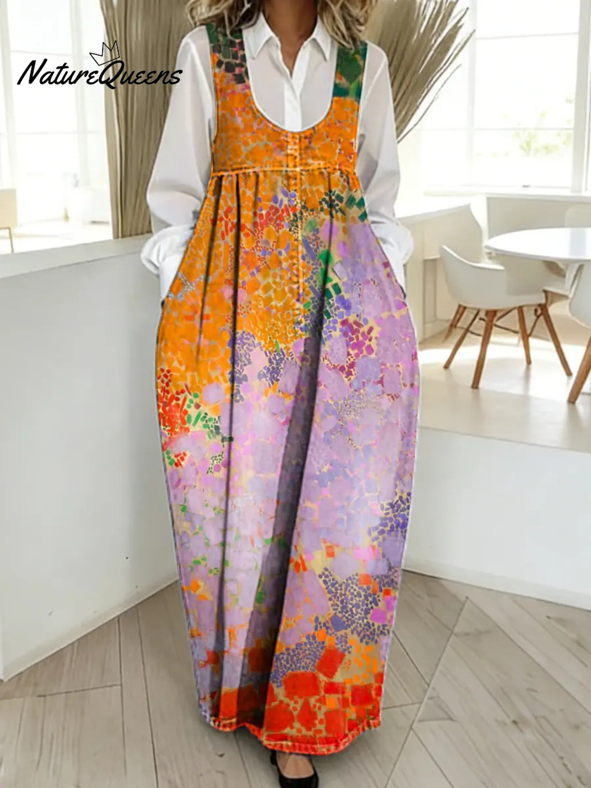 Women's Abstract Pattern Art Print Casual Cotton Denim Dress