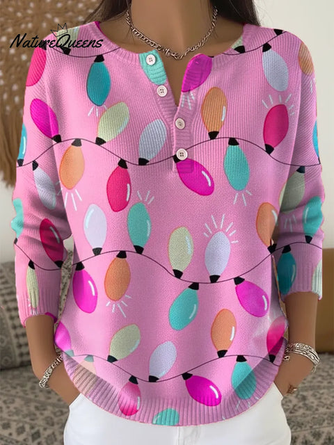 Women's Christmas Pattern Art Print Casual Buttoned Cardigan Sweater