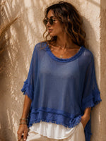 Cozy Spliced raw-hem Cotton Top