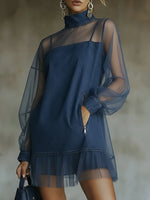 Fashionable Patchwork Organza Denim Mini Dress