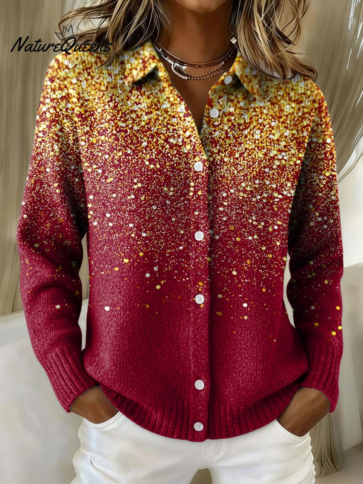 Winter Festival Celebrations Are Dazzling Decorative Patterns Casual Shirt Collar Long Sleeve Sweater