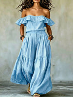 Women's Solid-color Off-the-shoulder Long-sleeve Casual Dress