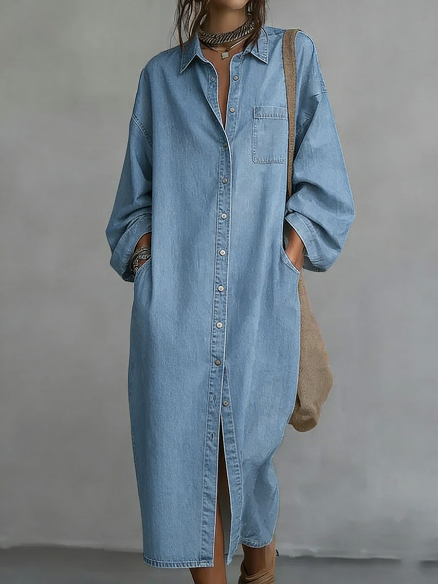 Women's Casual Comfortable Loose Denim Shirt Dress