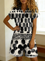 Women's Simplicity Geometry Color Print Casual Cotton Jumpsuit Shorts