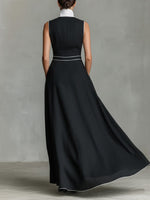 Women's Collared Sleeveless Casual Loose Long Cotton Linen Dress