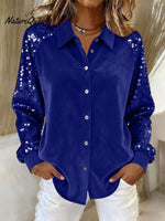 Women's Sequined Sleeve Patchwork Long-sleeved Velvet Loose Shirt