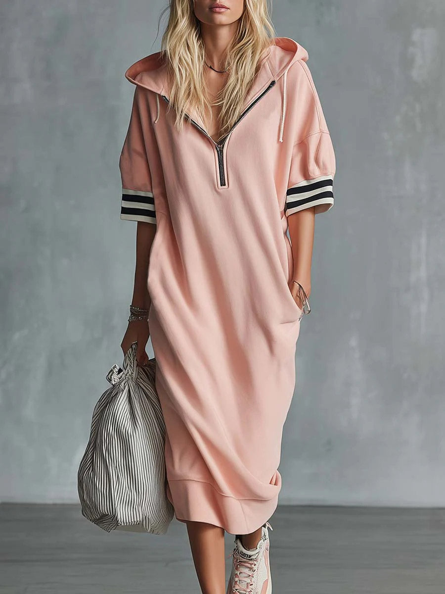 Women's 3/4 Sleeve Casual Loose Hooded Cotton Dress