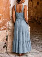 Women's Vintage-style V-neck Sleeveless A-line Dress — Loose-fit Casual Cotton-linen With Placement Print