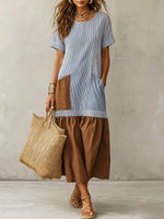 Women's Striped Elegant Art Patchwork Casual Cotton Linen Dress