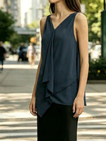 Women's V-neck Cooling Draped Sleeveless Top - Asymmetric Scarf Blouse