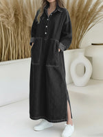 Women's Shirt Collar Long-sleeved Loose Casual Denim Dress