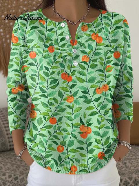 Women's Orange Leaves Pattern Art Print Buttoned Cardigan Sweater