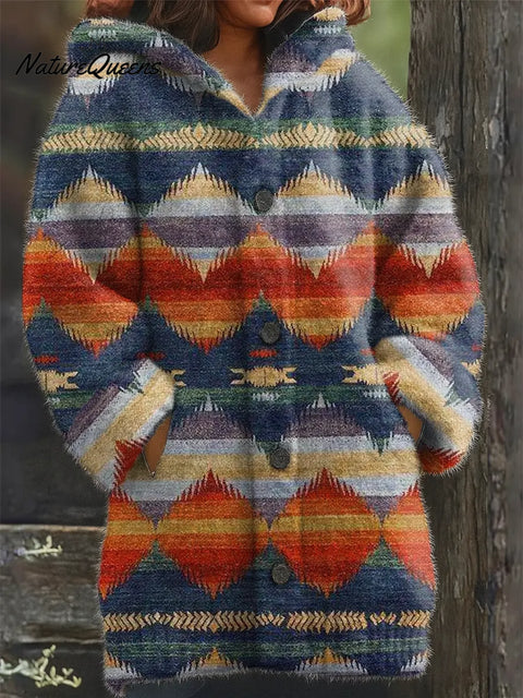 Gradient Ethnic Pattern Printed Knit Hoodie