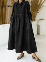 Women's Shirt Collar Long-sleeved Loose-fitting Denim Dress