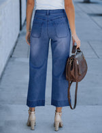 Women's Wide-leg Straight-fit Washed Denim Cropped Jeans