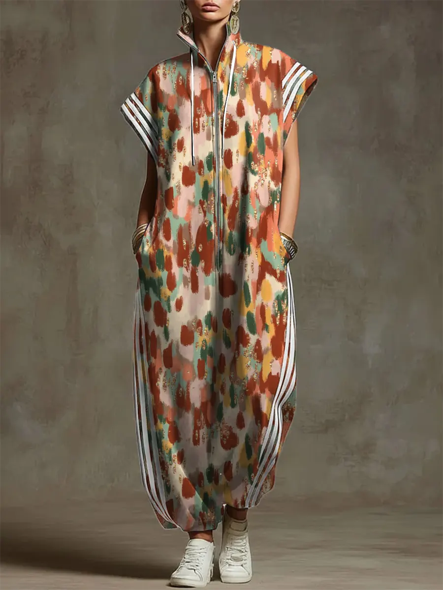 Women's Abstract Pattern Art Print Casual Cotton Jumpsuit