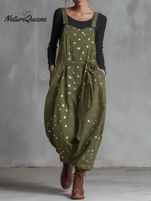 Women's Casual Gold Polka Dot Cotton Jumpsuit