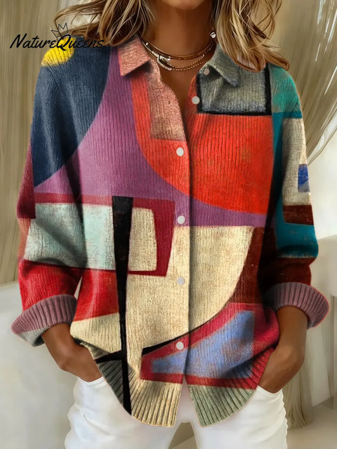 Women's Geometric Pattern Art Print Casual Cotton Knitted Sweater