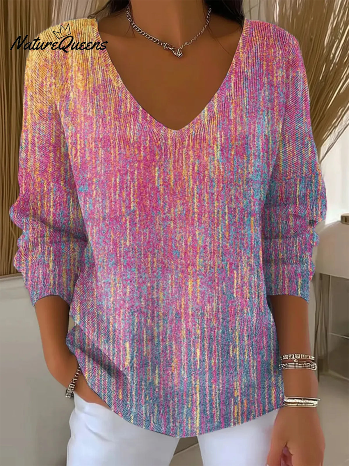 Women's Vintage Gradient Art Print Casual Pullover Sweater