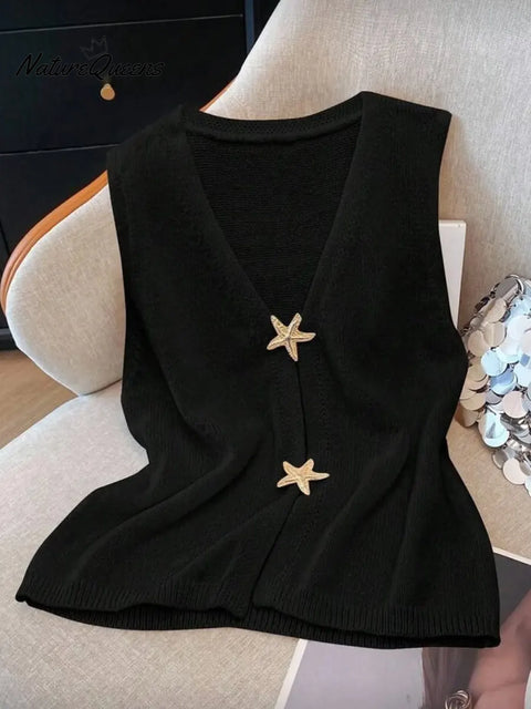 Women's Solid Color V-Neck Sleeveless Casual Loose-fitting Knit Cardigan