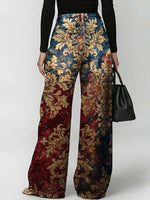 Women's Retro Floral Art Print Casual Stylish Hollow Denim Pants