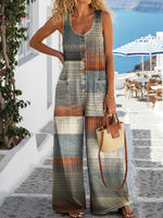 Women's Gradient Vintage Plaid Print Casual Denim Jumpsuit