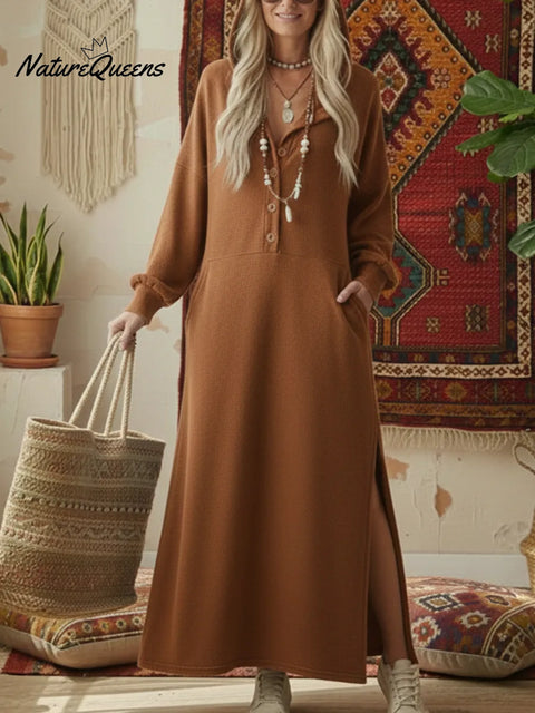 Casual Cozy Loose Hooded Button-up Cotton Dress