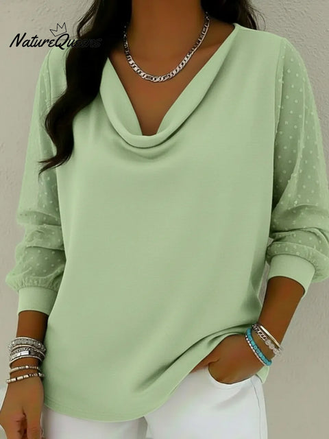 Elegant And Romantic Draped-collar Blouse