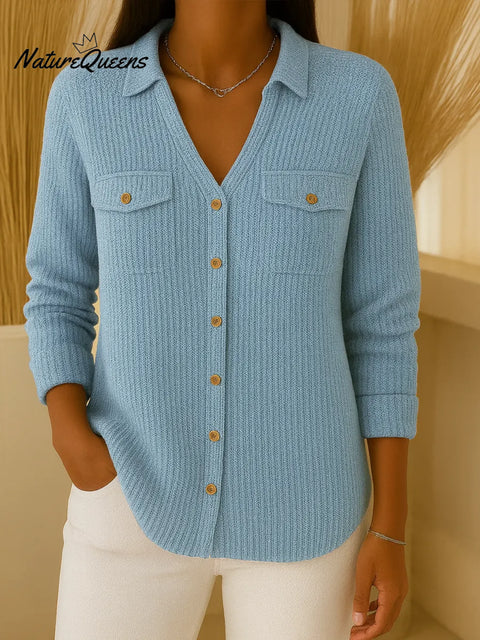 Women's Solid Color Lapel Long Sleeve Casual Loose Knit Cardigan