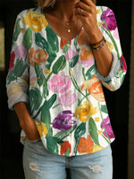 Women's Floral Pattern Art Print Casual Cotton Linen Shirt