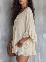 Women's Ruffle-trimmed Bohemian Top