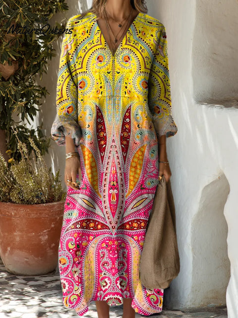 Women's Floral Art Print Casual Cotton Dress