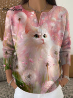 Women's Funny Cat Pattern Art Print Casual Cardigan Sweater