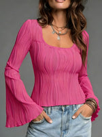 Women's Cotton Linen Solid Color Flared-sleeve Long Sleeves Shirt