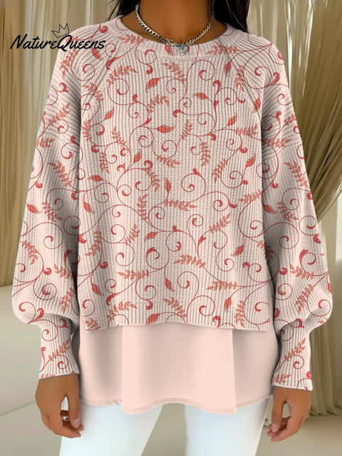 Women's Floral Pattern Art Print Casual Knitted Sweater