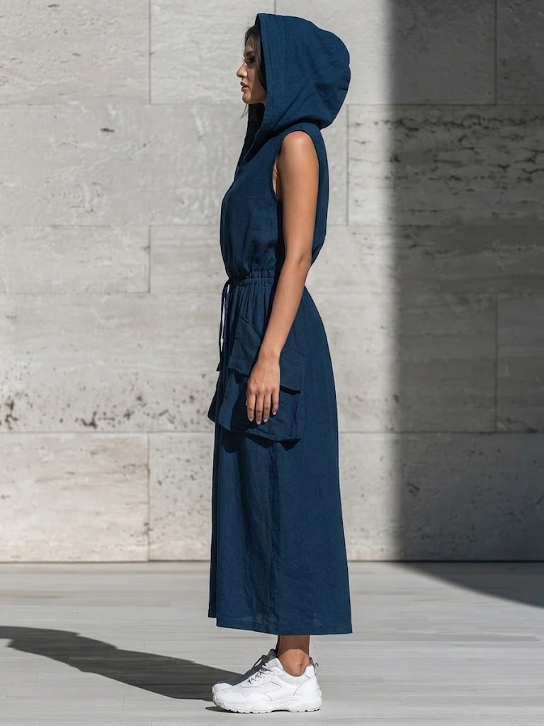 Women's Workwear Style Casual Hooded Sleeveless Maxi Dress